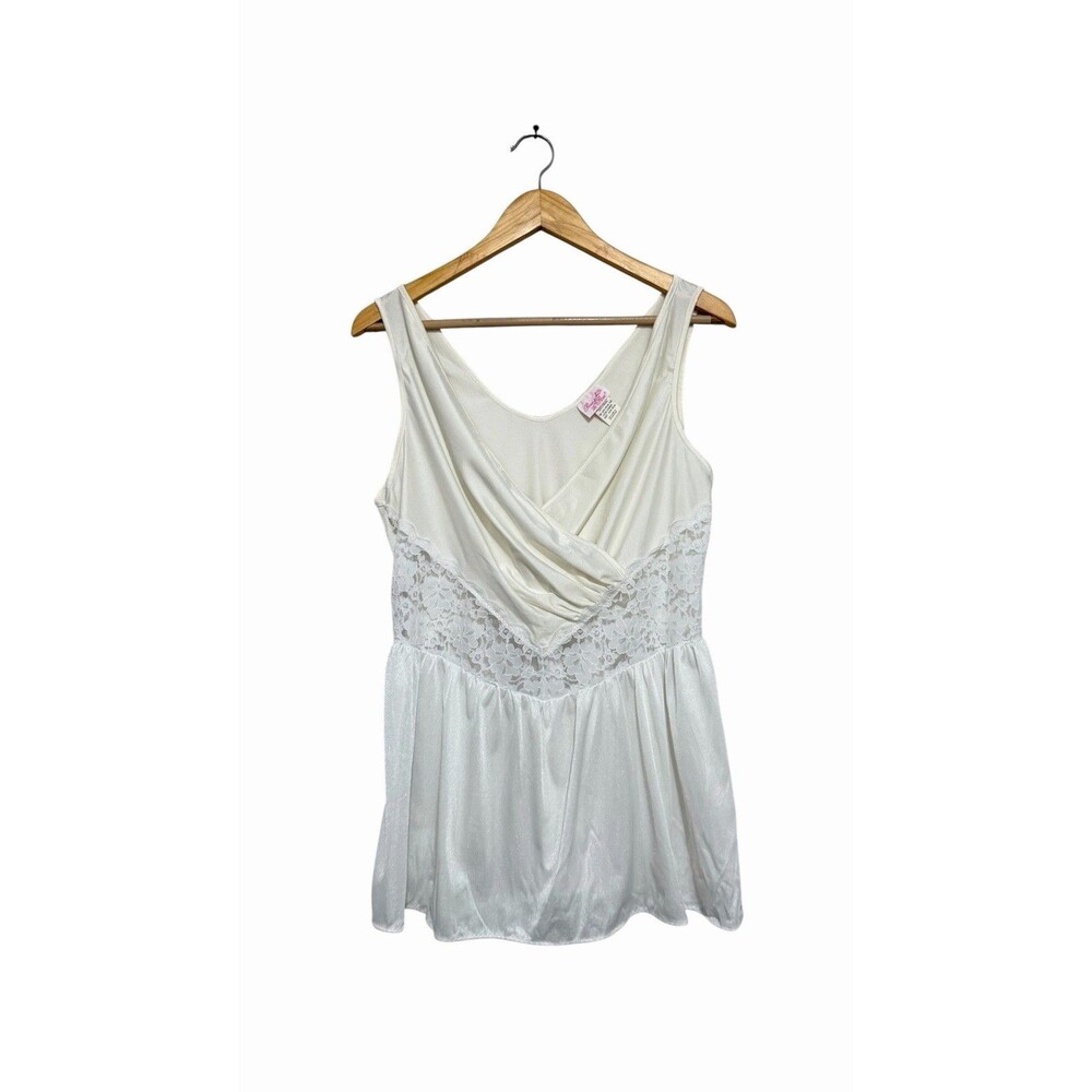 Peau De Rose Vtg Womens White Satin Lace Tank Top L Y2K Coquette Dainty Angel